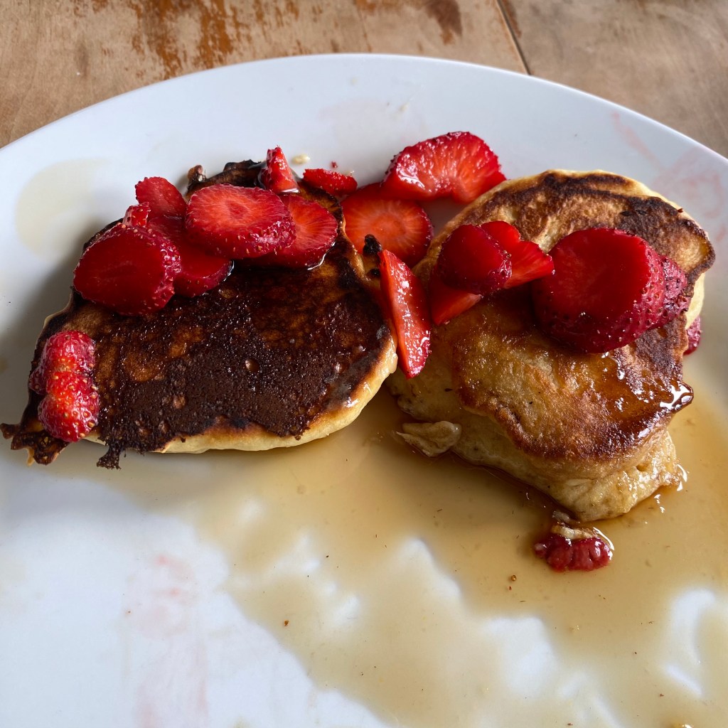 Two small pancakes are maroon